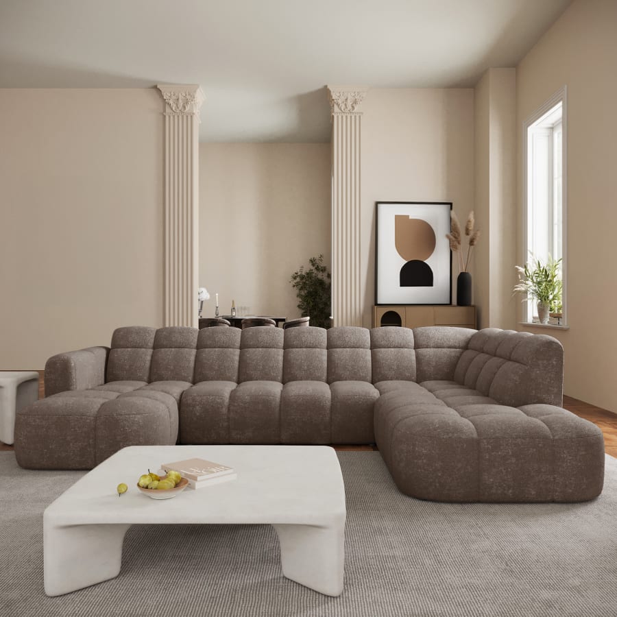 Canap&eacute; panoramique tissu taupe fonc&eacute; - Angle gauche